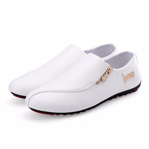 Herre Flats Shoes Slip On Casual Komfortabel Læder Lynlås Loafers Sko