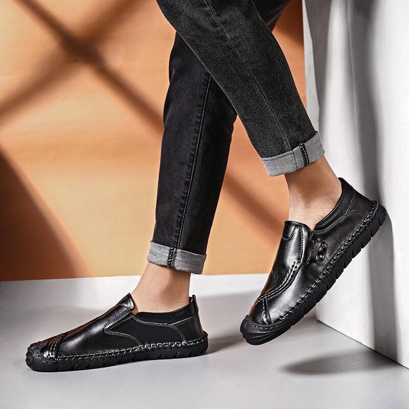 Herre Håndsyning Behagelig Skridsikker Bærbar Sål Business Casual Lædersko