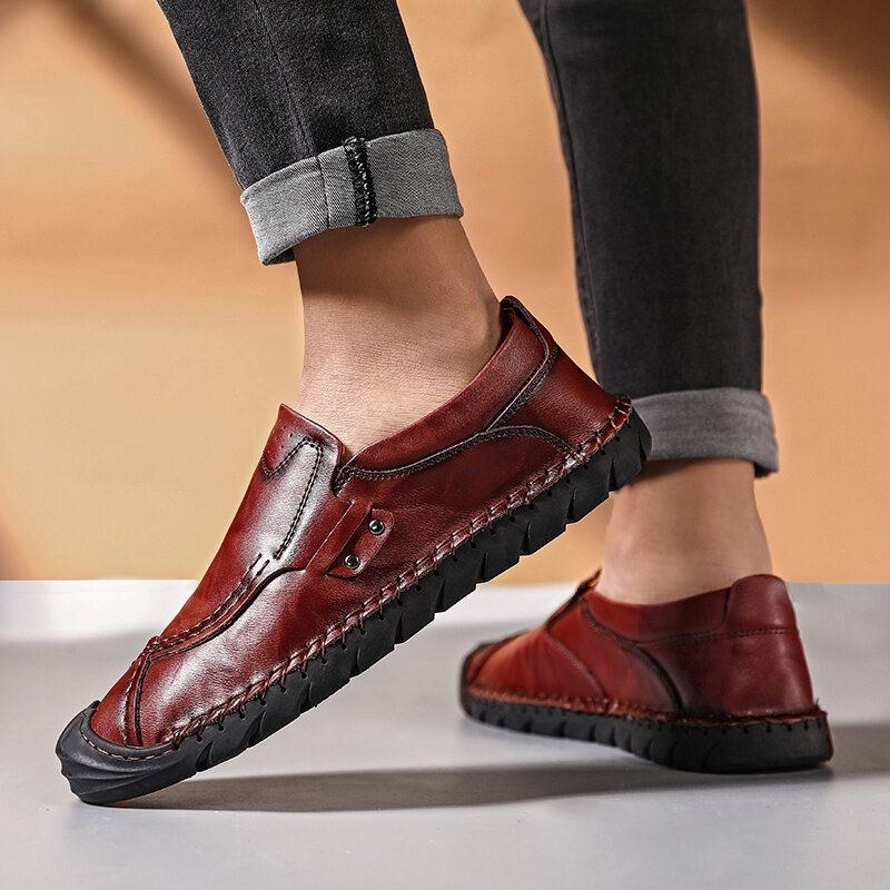 Herre Håndsyning Behagelig Skridsikker Bærbar Sål Business Casual Lædersko