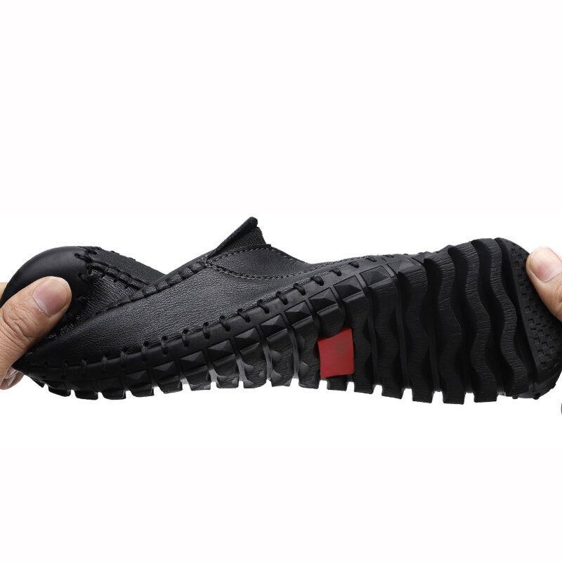 Herre Håndsyning Koskind Læder Blød Elastisk Slip On Casual Sko