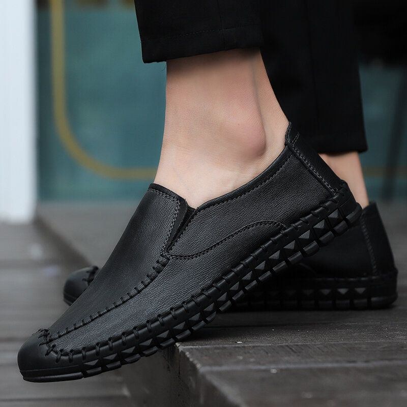 Herre Håndsyning Koskind Læder Blød Elastisk Slip On Casual Sko
