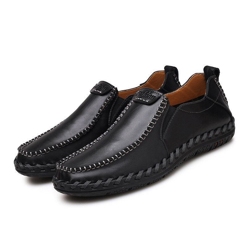 Herre Håndsyning Sfot-læder Skridsål Sål Behagelig Slip-on Afslappet Køresko
