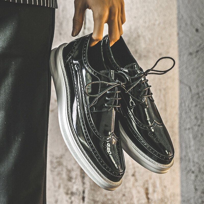 Herre Hollow Out Åndbar Patentlæder Blød Sål Med Spids Tå Casual Oxfords Sko