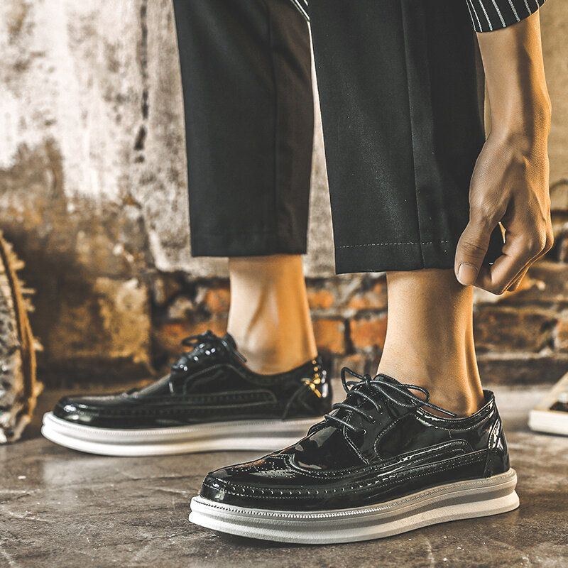 Herre Hollow Out Åndbar Patentlæder Blød Sål Med Spids Tå Casual Oxfords Sko