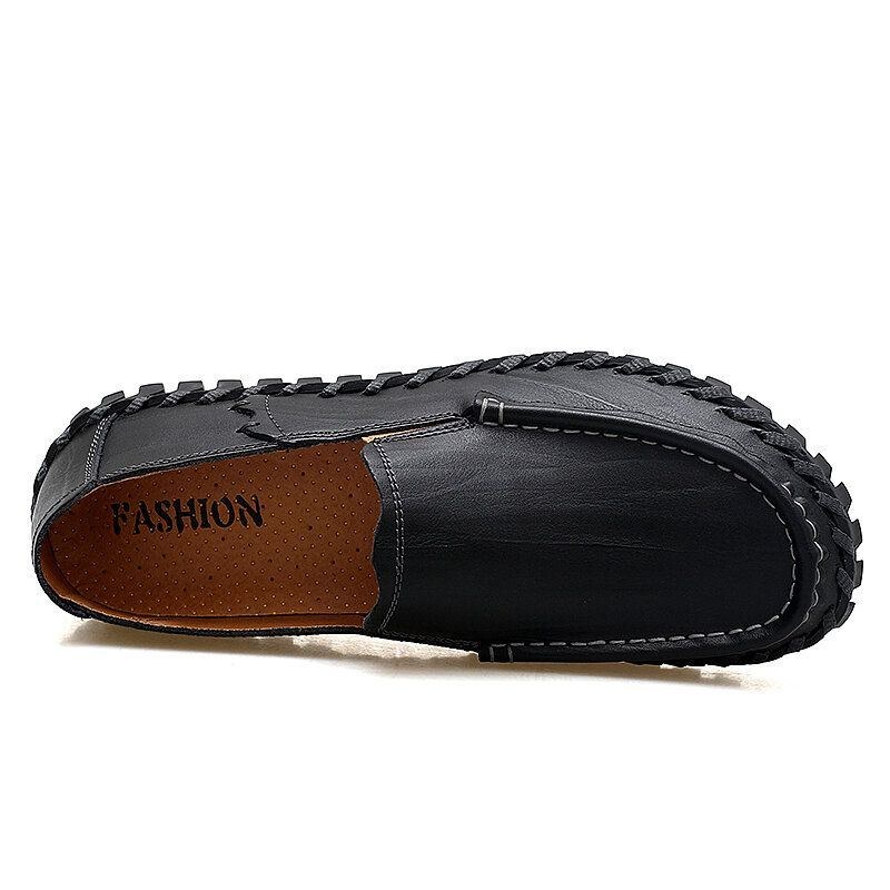 Herre Koskind Læder Udhult Åndbar Håndsyning Blød Sål Slip On Casual Sko