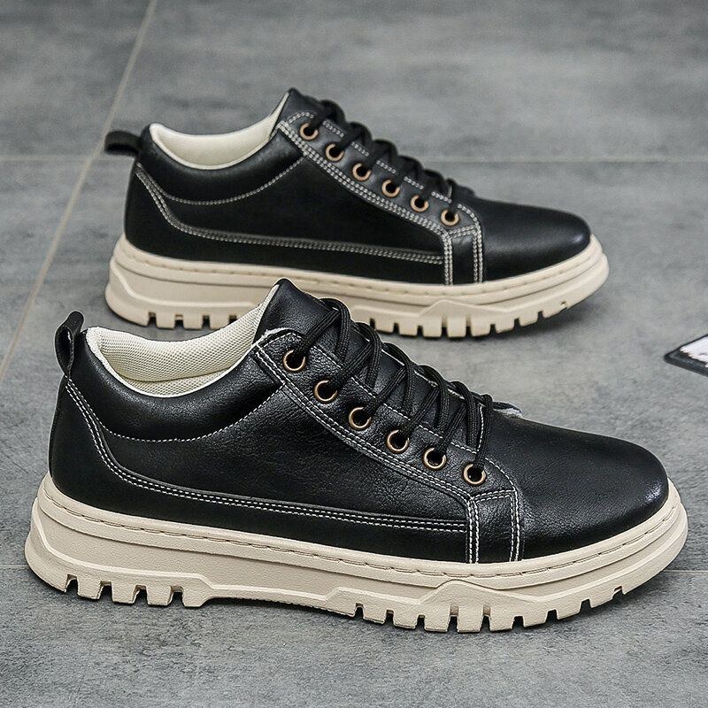 Herre Læder Åndbar Blød Sål Platform Brief Solid Casual Court Sko