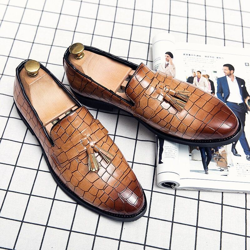 Herre Læder Åndbar Blød Sål Retro Crocodile Grain Slip On Casual Sko