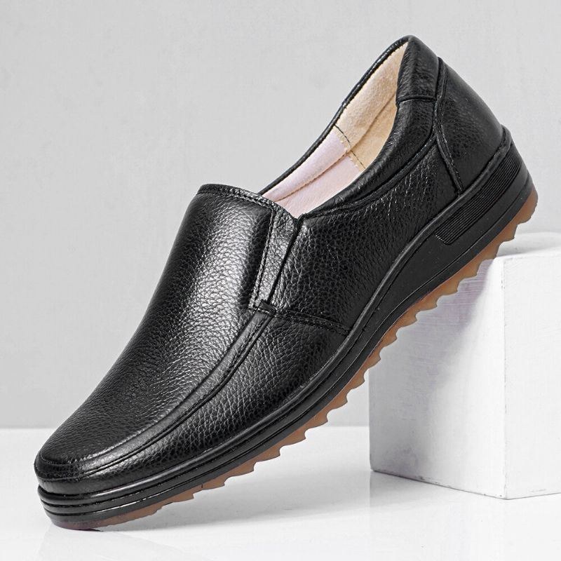 Herre Læder Åndbar Blød Sål Skridsikker Behagelig Slip On Casual Business Sko