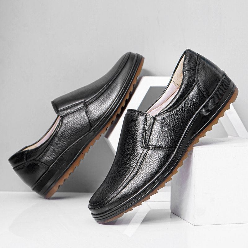 Herre Læder Åndbar Blød Sål Skridsikker Behagelig Slip On Casual Business Sko