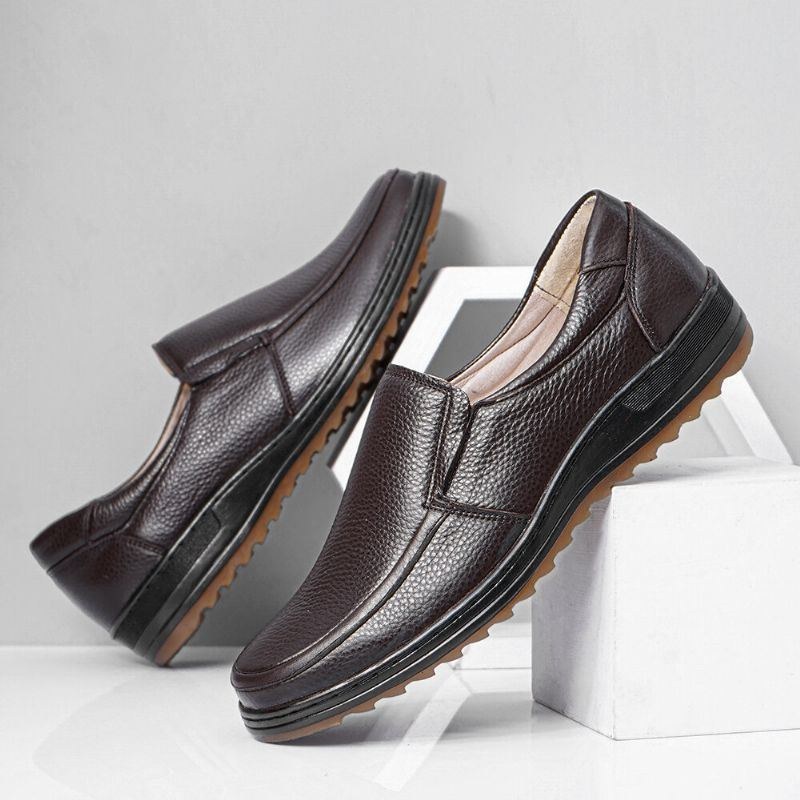 Herre Læder Åndbar Blød Sål Skridsikker Behagelig Slip On Casual Business Sko