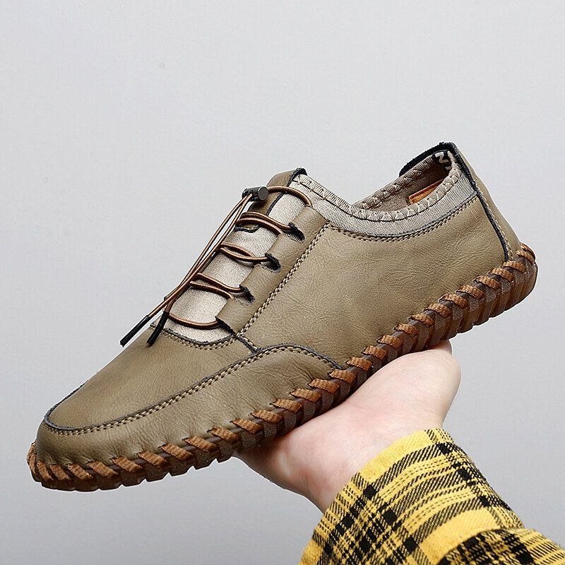 Herre Læder Håndsyning Åndbar Blød Sål Brief Solid Elastisk Blonde Casual Sko