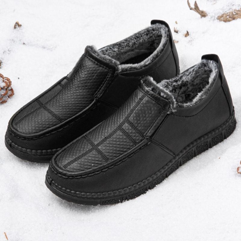 Herre Læder Skridsikker Varmforet Blød Sål Solid Komfortabel Slip On Outdoor Casual Snesko