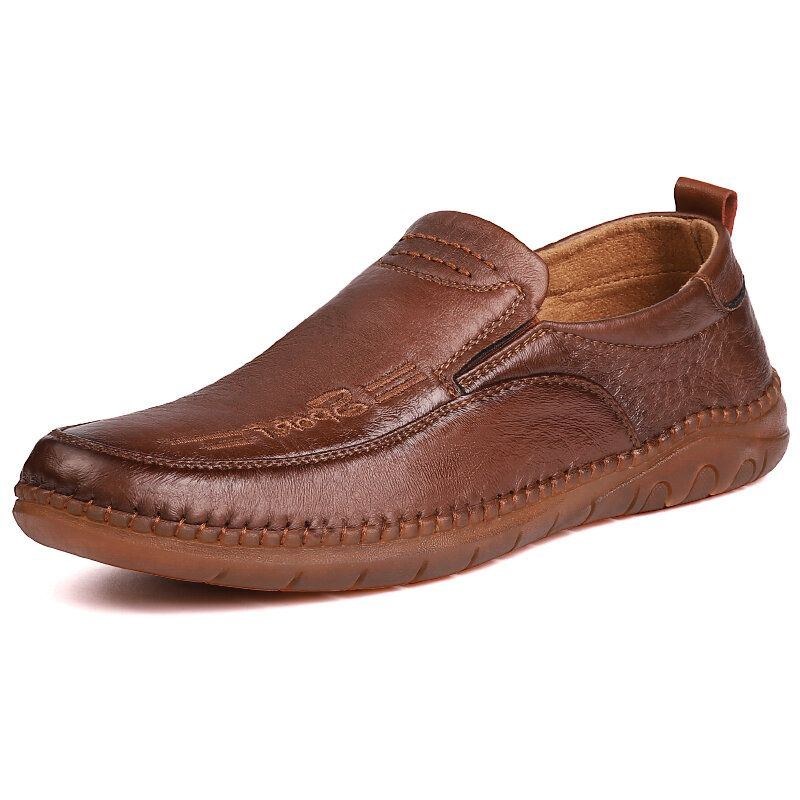 Herre Mikrofiber Læder Åndbar Håndsyning Blød Sål Gamle Peking Casual Business Sko