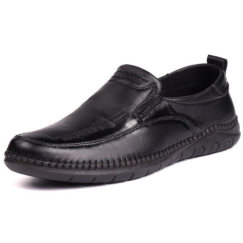 Herre Mikrofiber Læder Åndbar Håndsyning Blød Sål Gamle Peking Casual Business Sko