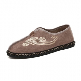 Herre Retro Broderi Ruskind Comfy Slip On Loafers Afslappede Køresko