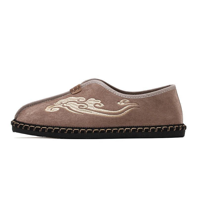 Herre Retro Broderi Ruskind Comfy Slip On Loafers Afslappede Køresko