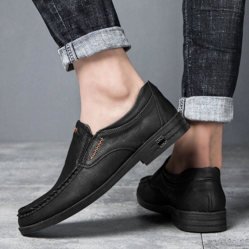 Herre Retro Cow Læder Skridsikre Slip On Casual Sko