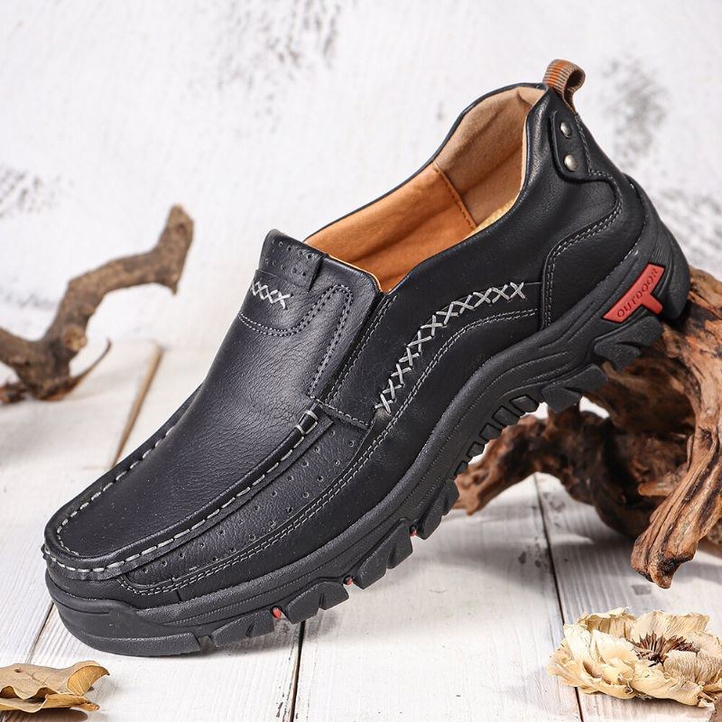 Herre Retro Mikrofiber Læder Comfy Slip-on Udendørs Skridsikker Afslappet Flade Sko