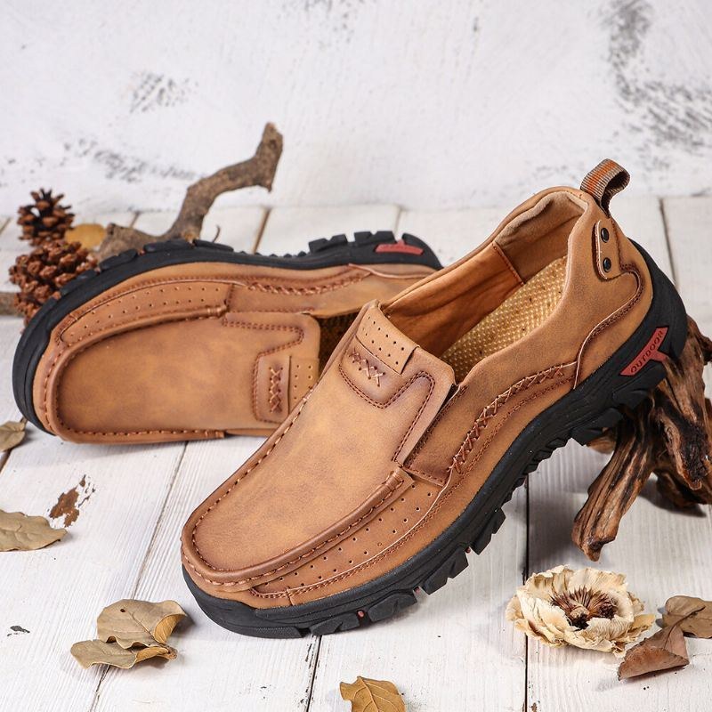 Herre Retro Mikrofiber Læder Comfy Slip-on Udendørs Skridsikker Afslappet Flade Sko
