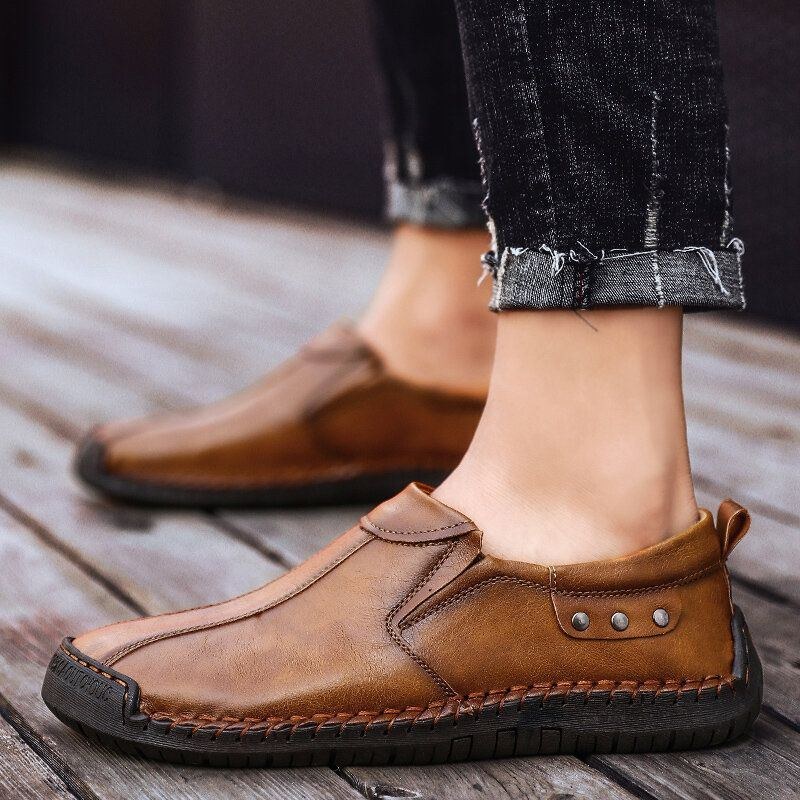 Herre Retro Mikrofiber Læder Skridsikker Blød Sål Slip On Casual Sko