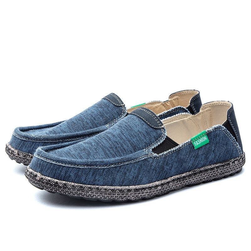 Herre Vasket Lærred Behagelige Åndbare Slip On Casual Sko