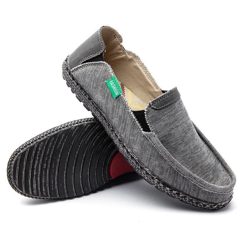 Herre Vasket Lærred Behagelige Åndbare Slip On Casual Sko