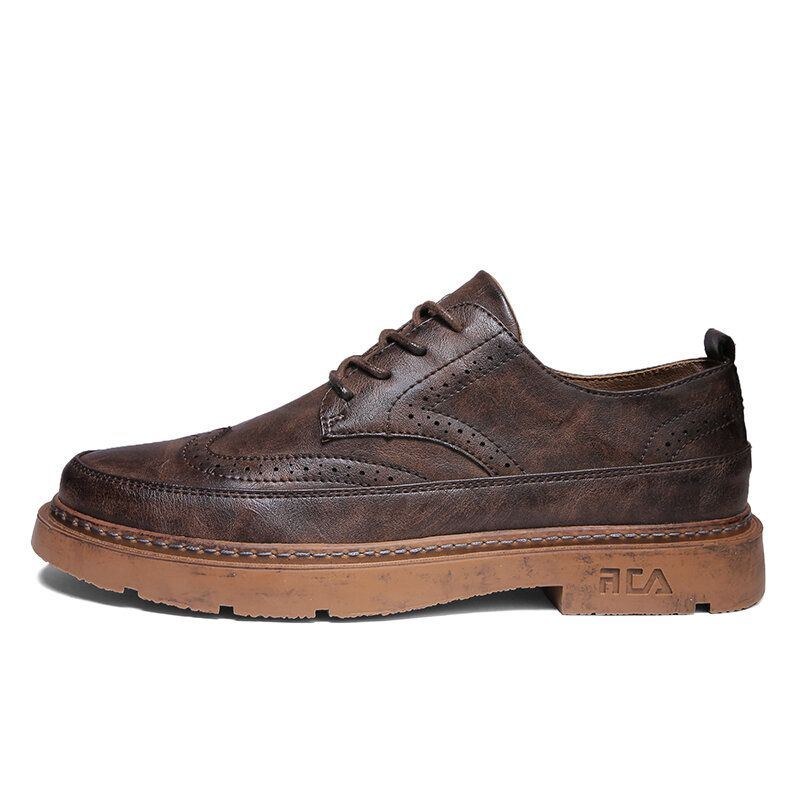Herre Vintage Microfiber Læder Skridsikre Brogue Casual Sko