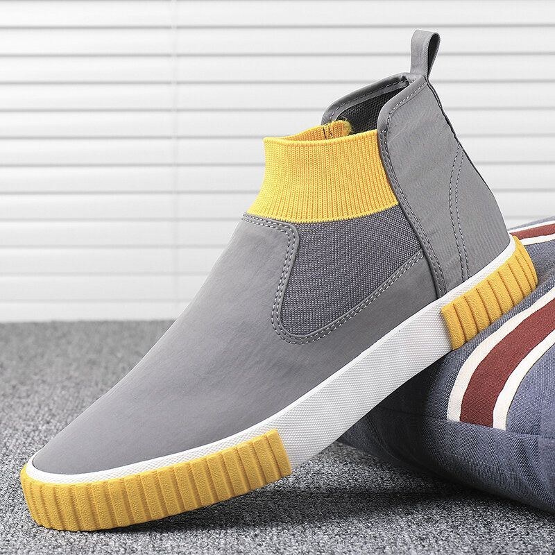 Herre Behagelige Åndbare Lærreds Elastiske Slip On High Top Casual Sneakers