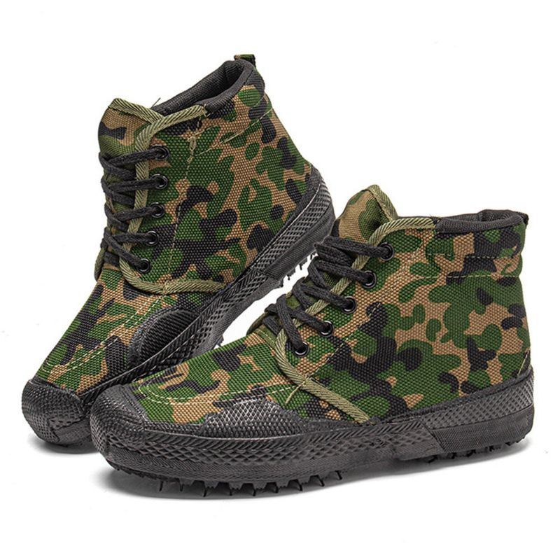 Herre Canvas Camouflage Mønster Slidbestandigt Åndbart Gummi Vulkaniseret High-top Liberation Sko Militær Træningssko Sneakers Sportssko