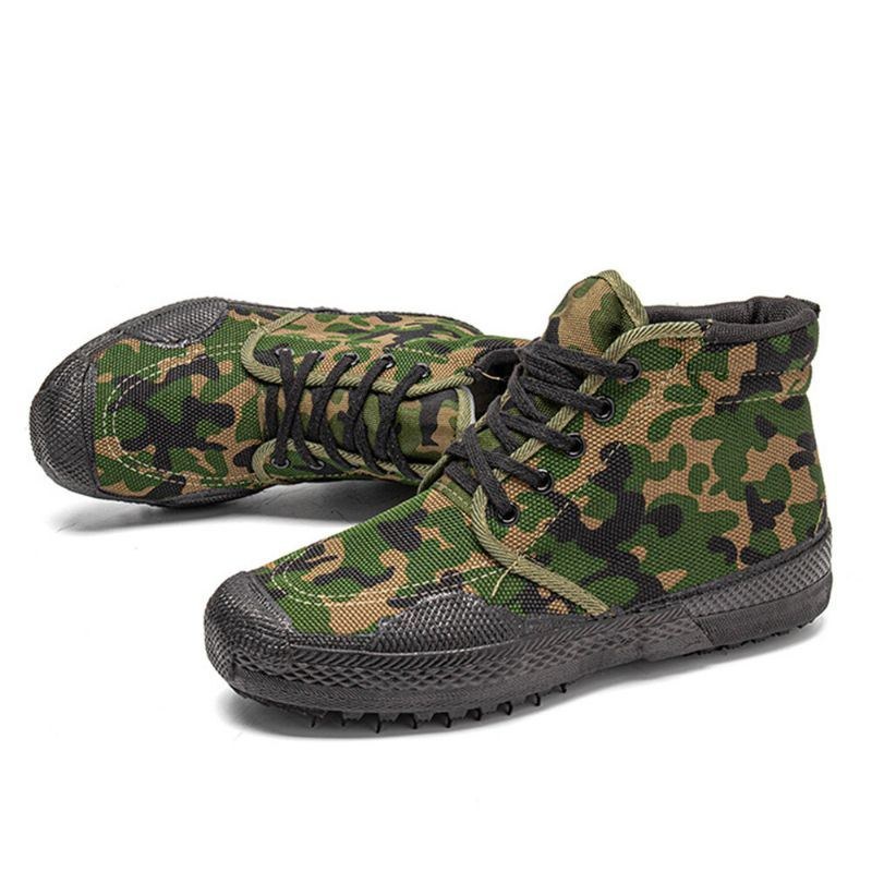 Herre Canvas Camouflage Mønster Slidbestandigt Åndbart Gummi Vulkaniseret High-top Liberation Sko Militær Træningssko Sneakers Sportssko