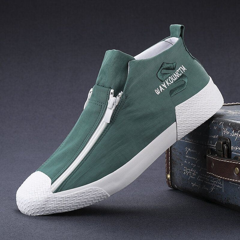 Herre Gummihætte Tå Front Lynlås Komfortabel Åndbar Lærred Høj Top Ankel Casual Sneakers