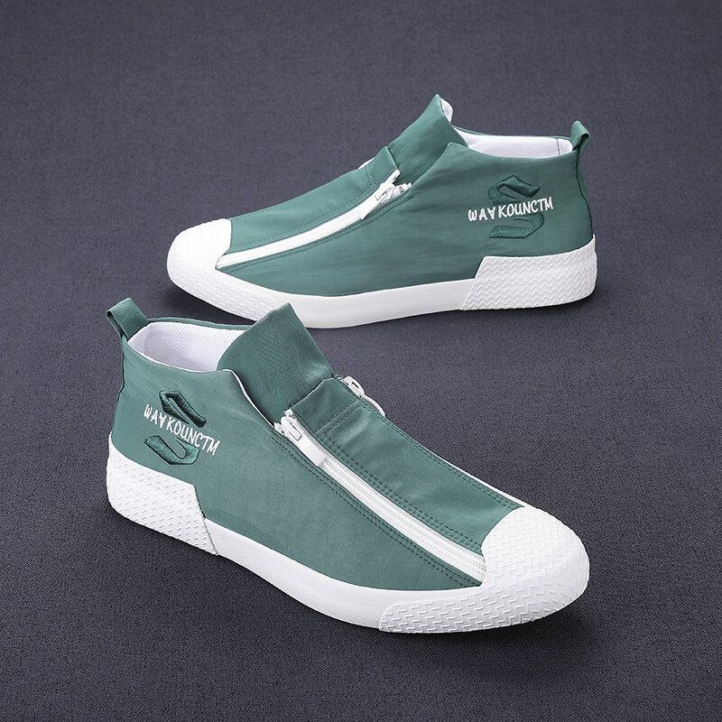 Herre Gummihætte Tå Front Lynlås Komfortabel Åndbar Lærred Høj Top Ankel Casual Sneakers