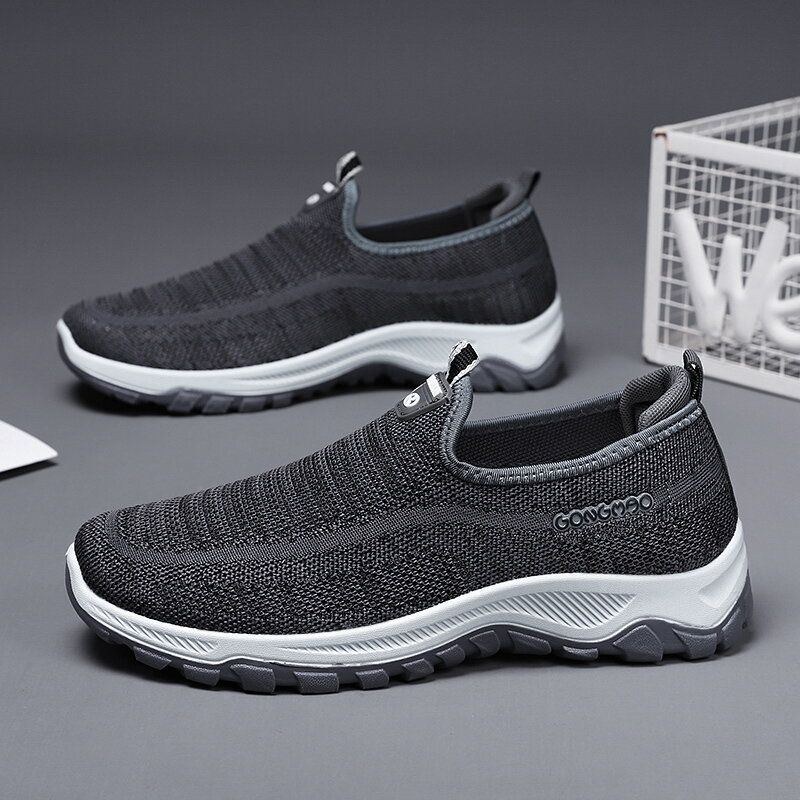 Herre Sport Strikket Stof Åndbar Vandresko Bløde Slip On Casual Sneakers
