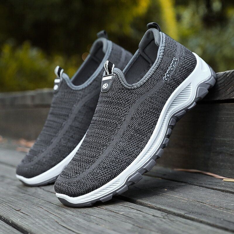 Herre Sport Strikket Stof Åndbar Vandresko Bløde Slip On Casual Sneakers