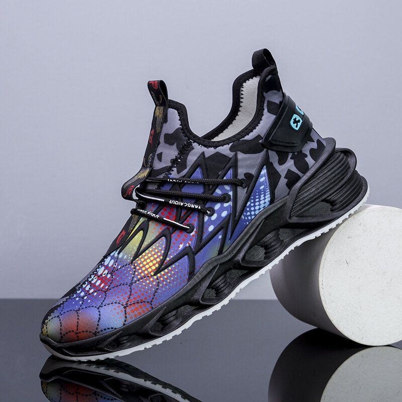 Herre Sportsting Udskrivning Farverige Snørebånd Bløde Såler Casual Sneakers