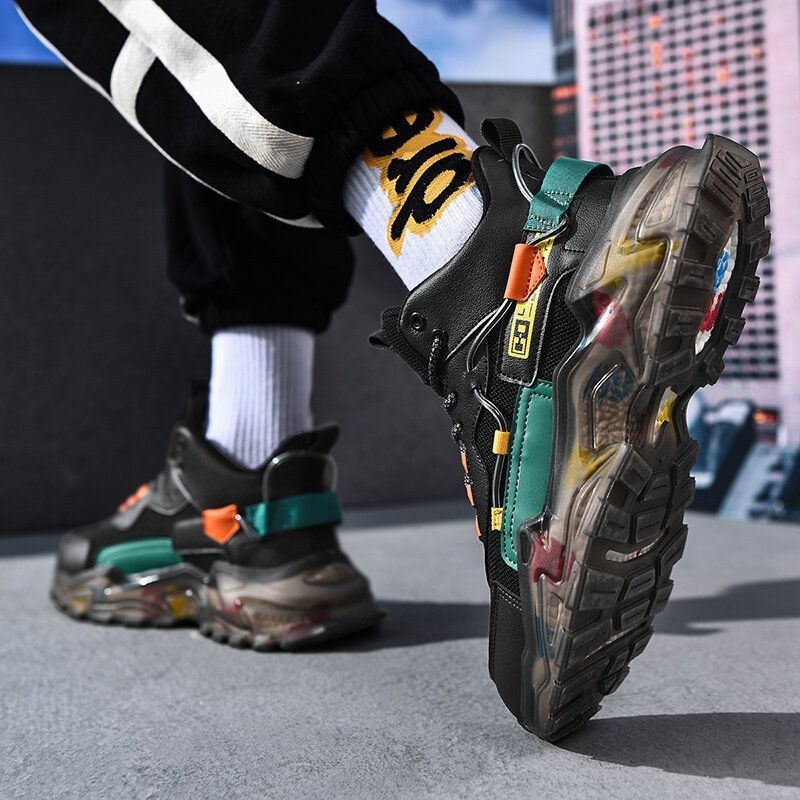 Herre Stilfuld Skridsikker Farveblokerende Åndbar Mesh Sneakers Sko Løbesko
