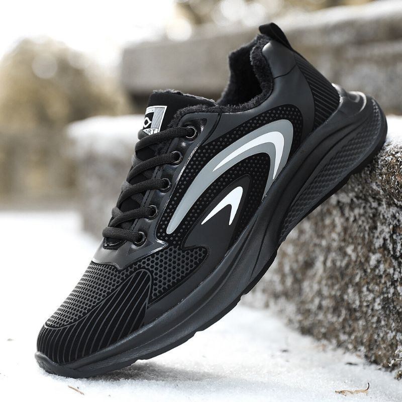 Herre Vinter Thicken Plus Velvet Warm Flying Knit Sneakers Løbesko