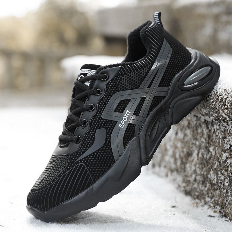 Herre Vinter Thicken Plus Velvet Warm Flying Knit Sneakers Løbesko