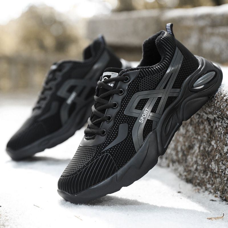 Herre Vinter Thicken Plus Velvet Warm Flying Knit Sneakers Løbesko