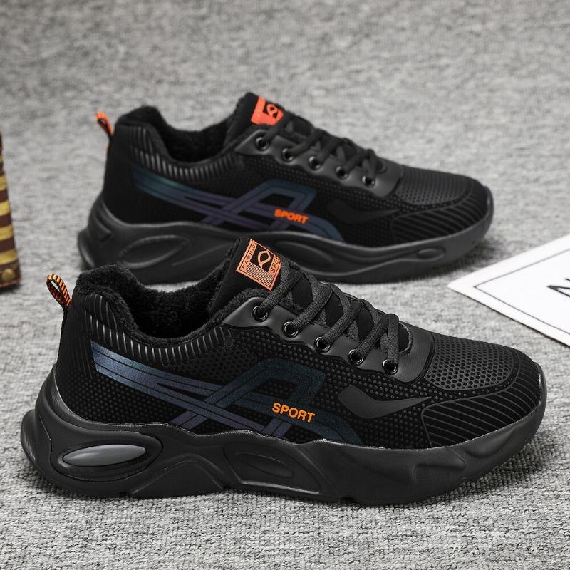 Herre Vinter Thicken Plus Velvet Warm Flying Knit Sneakers Løbesko