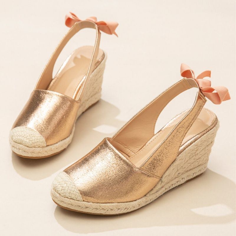 Damer Lukket Tå Sløjfe Decor Elastik Slip On Espadrille Wedges Sandaler