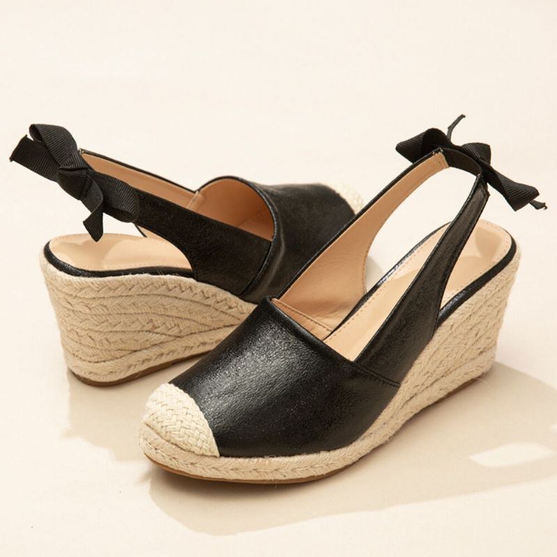 Damer Lukket Tå Sløjfe Decor Elastik Slip On Espadrille Wedges Sandaler