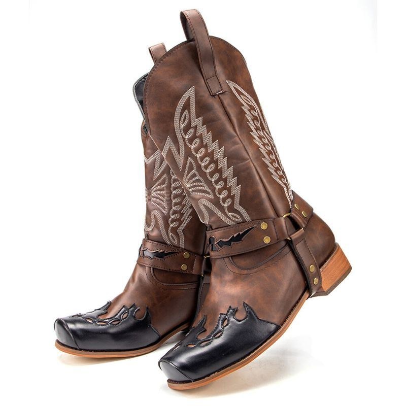 Dame Broderet Splejsning Metal Spænde Mid Calf Støvler