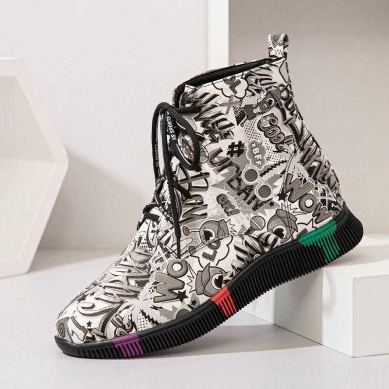 Dame Casual Letter Graffiti Print Multicolor Snøre Kort Stridsstøvler