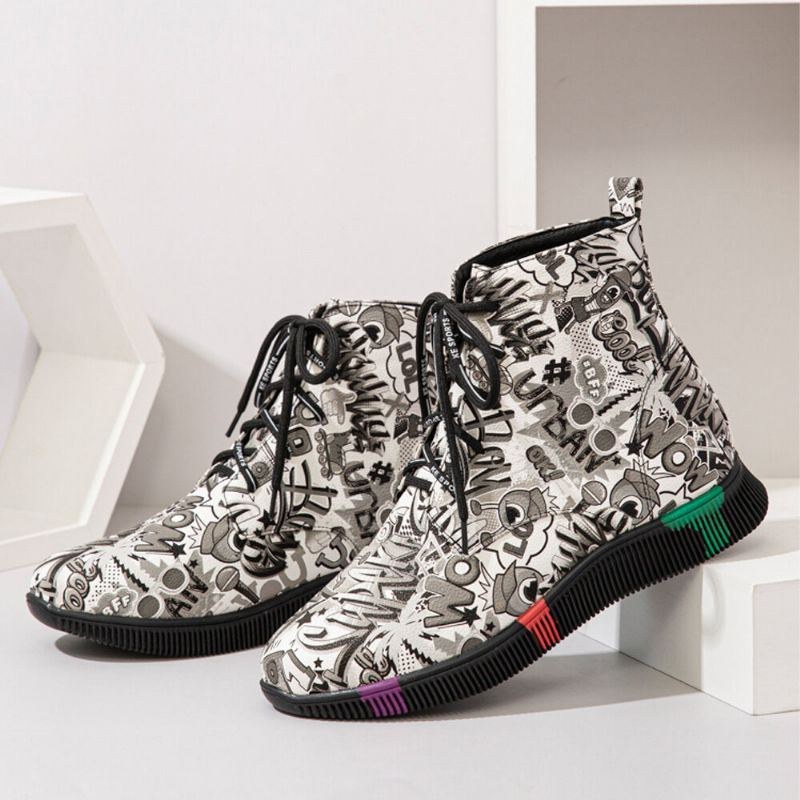 Dame Casual Letter Graffiti Print Multicolor Snøre Kort Stridsstøvler