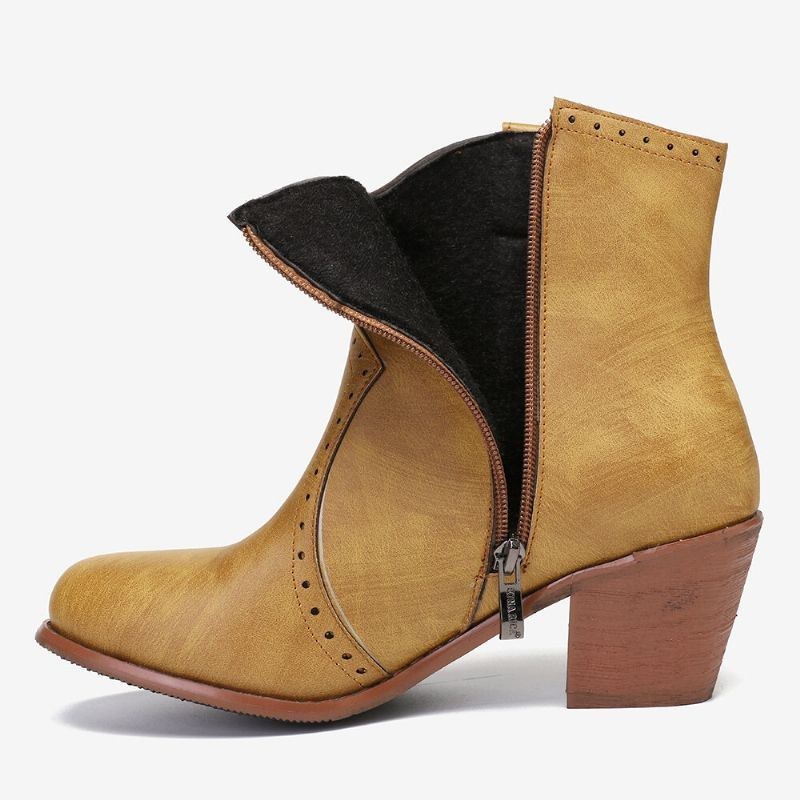 Dame Casual Retro Spidstå Lynlås Chunky Hæl Ankelstøvler