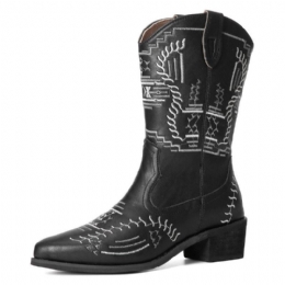 Dame Casual Spidstå Vintage Broderede Vestlige Cowboystøvler Martin Boots