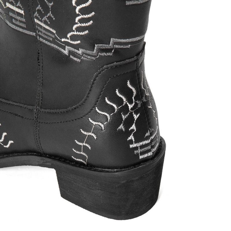 Dame Casual Spidstå Vintage Broderede Vestlige Cowboystøvler Martin Boots