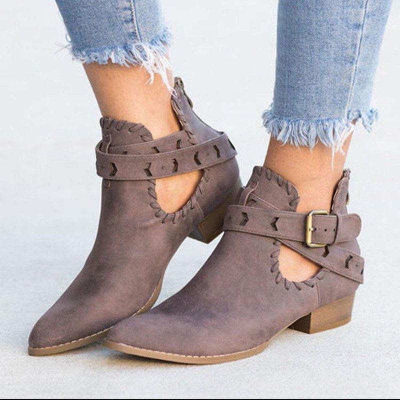 Dame Cross Strap Hollow Out Casual Lynlås Ankelstøvler