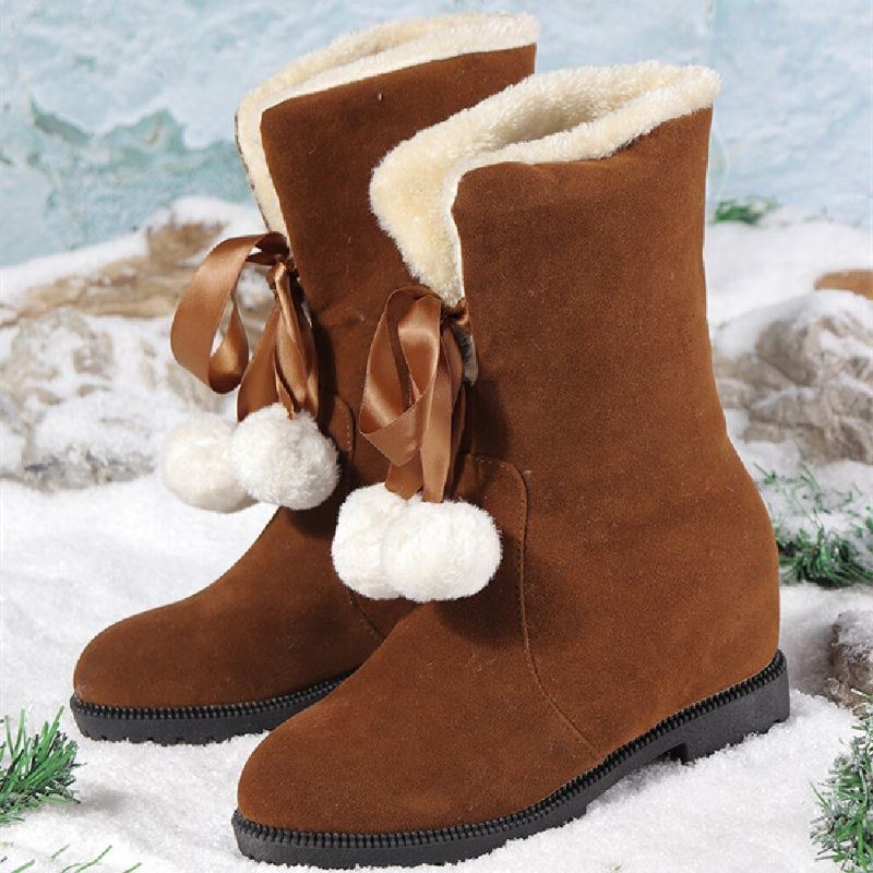 Dame Ensfarvet Casual Elegant Pompom Sløjfe Varm Fluff Flangende Snestøvler
